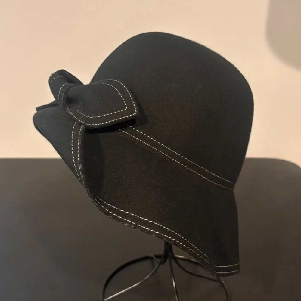 Eric Javits Womens Black Wool Bow Retro Water Repellent Hat USA Classic - Picture 2 of 8